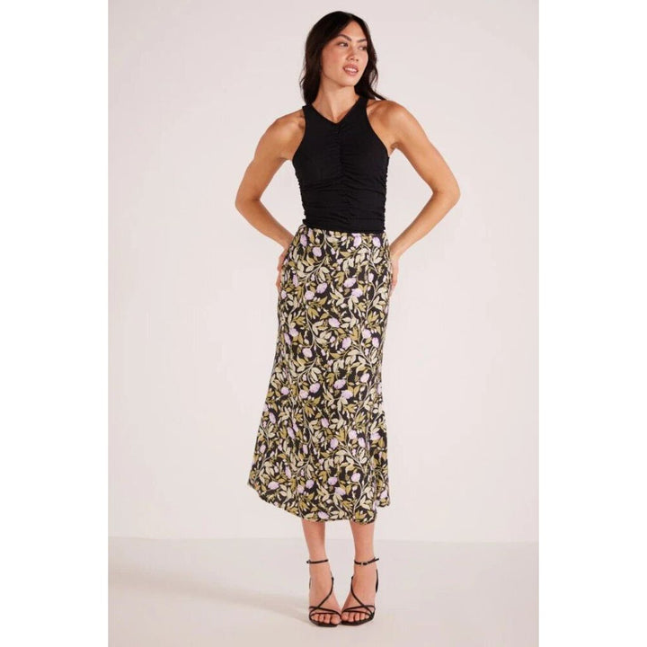 Mink Pink Nocturne Bias Slip Midi Skirt in Lilac Floral - Size Small