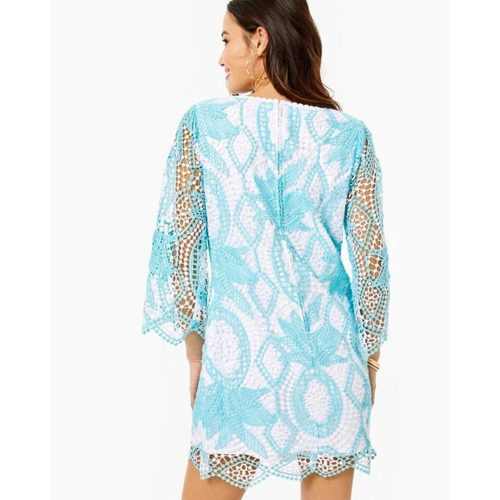 The Lilly Pulitzer Lottie Romper in Blue Ibiza Juice Stand Crochet - Size 00