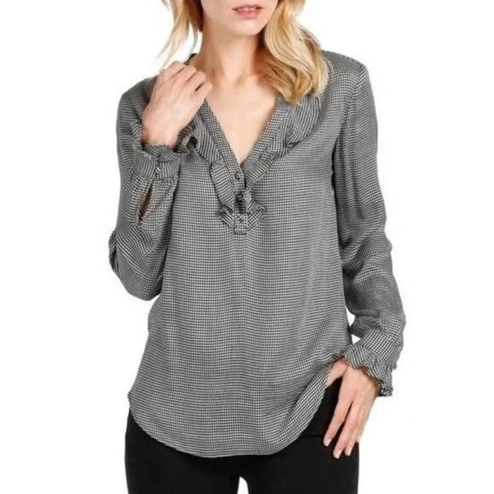 Paige Amalfi Shirt Houndstooth Ruffle Top - Size Small