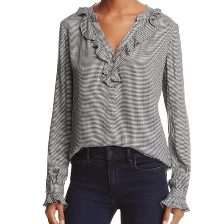 Paige Amalfi Shirt Houndstooth Ruffle Top - Size Small