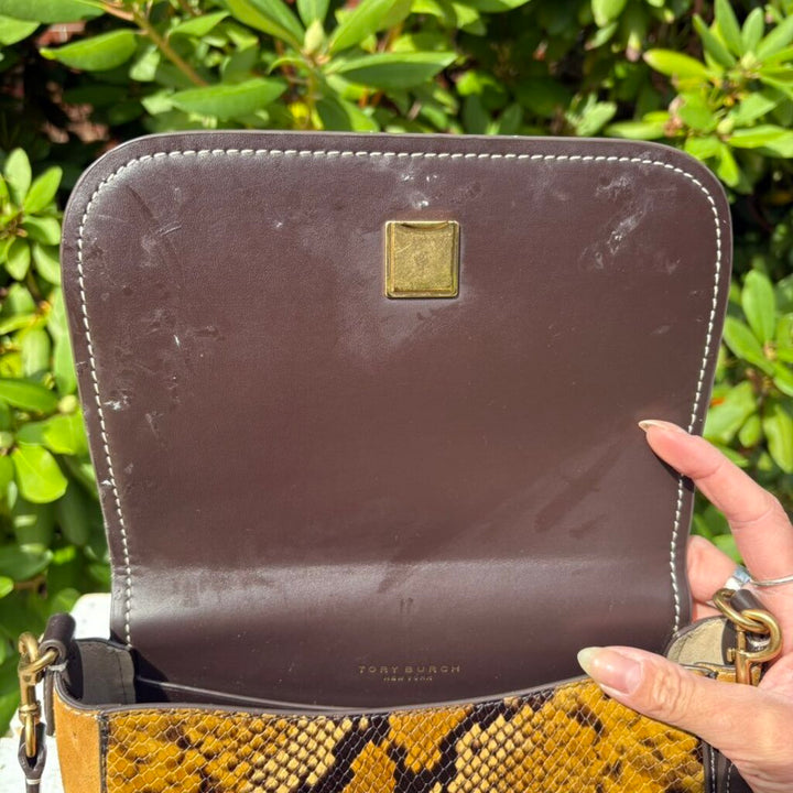 Tory Burch Thea Embossed Exotic Web Flap Crossbody