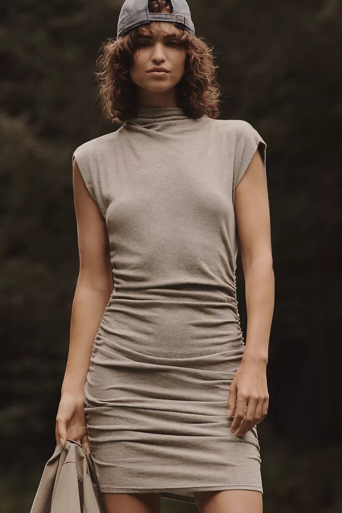 Michael Stars Gia Ribbed Power Shoulder Mini Dress - Size Medium (retailing $138)