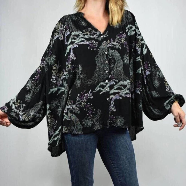 Free People Metallic Blooms Peacock Tunic Blouse - Size XS