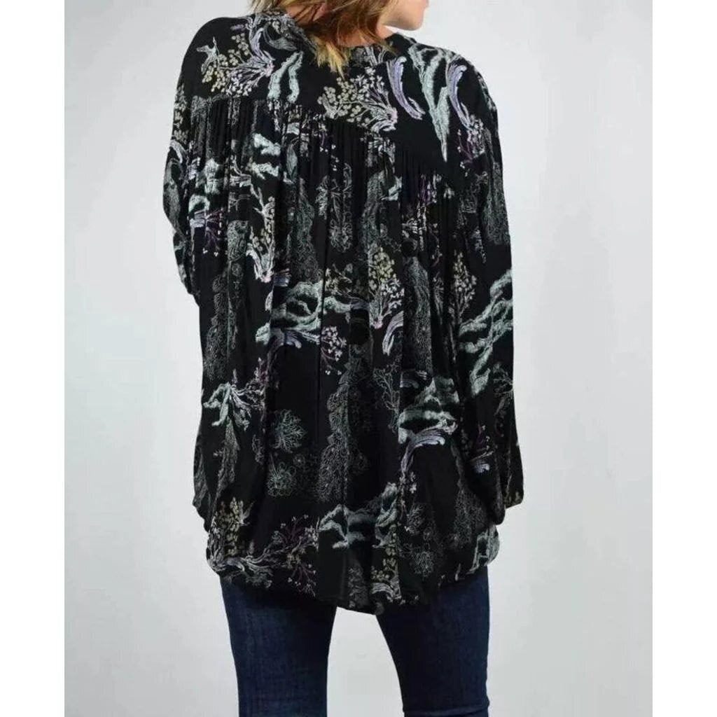 Free People Metallic Blooms Peacock Tunic Blouse - Size XS