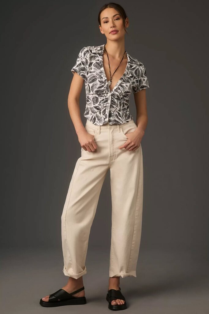 Maeve Yukiko Noritake NWT Short-Sleeve Ruched Buttondown Top - Size Medium