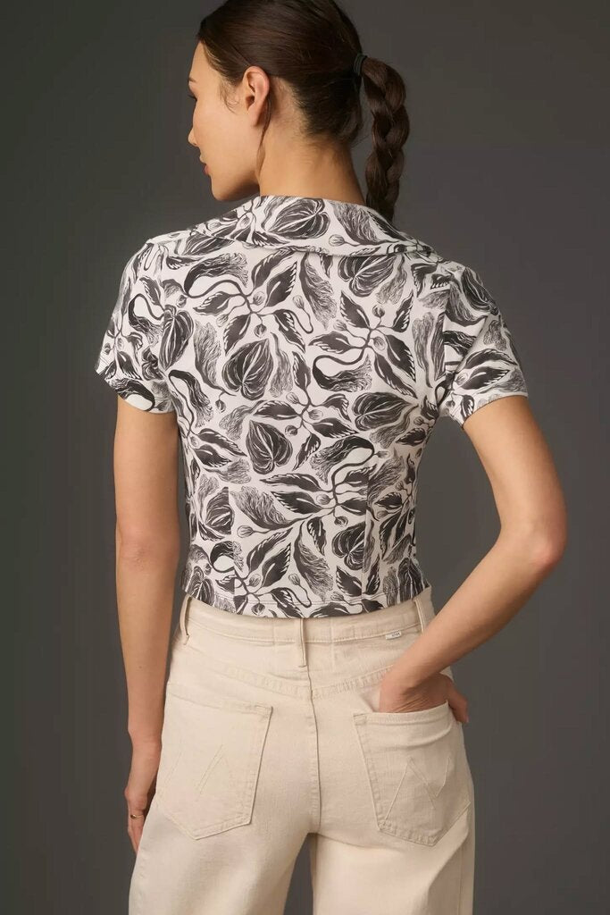 Maeve Yukiko Noritake NWT Short-Sleeve Ruched Buttondown Top - Size Medium