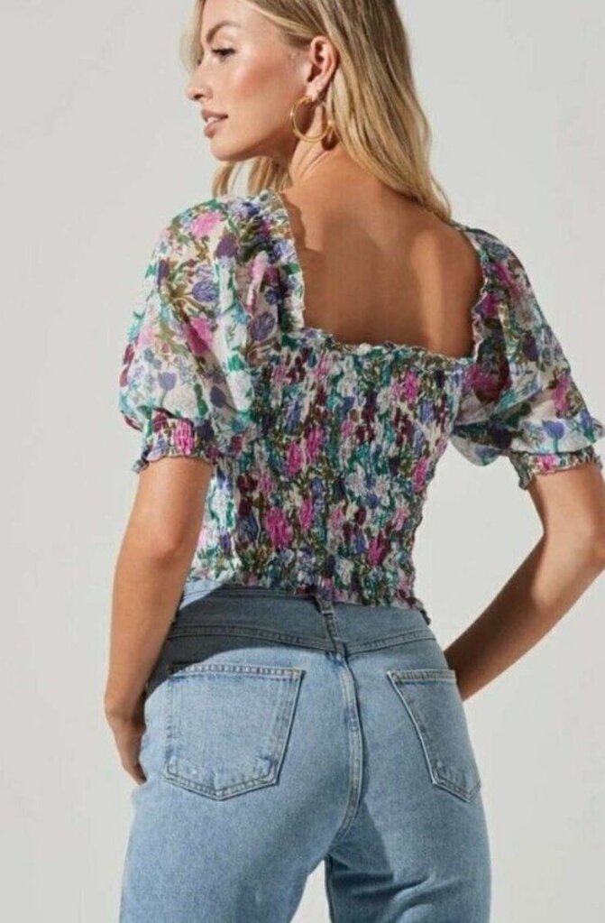 ASTR The Label Smocked Puff Sleeve Top - Size XS