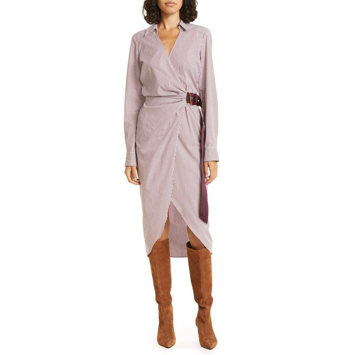 Veronica Beard Jacinda Stripe Stretch Wrap Dress in Dark Raspberry/White - Size 6