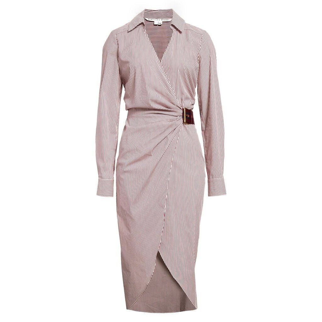 Veronica Beard Jacinda Stripe Stretch Wrap Dress in Dark Raspberry/White - Size 6