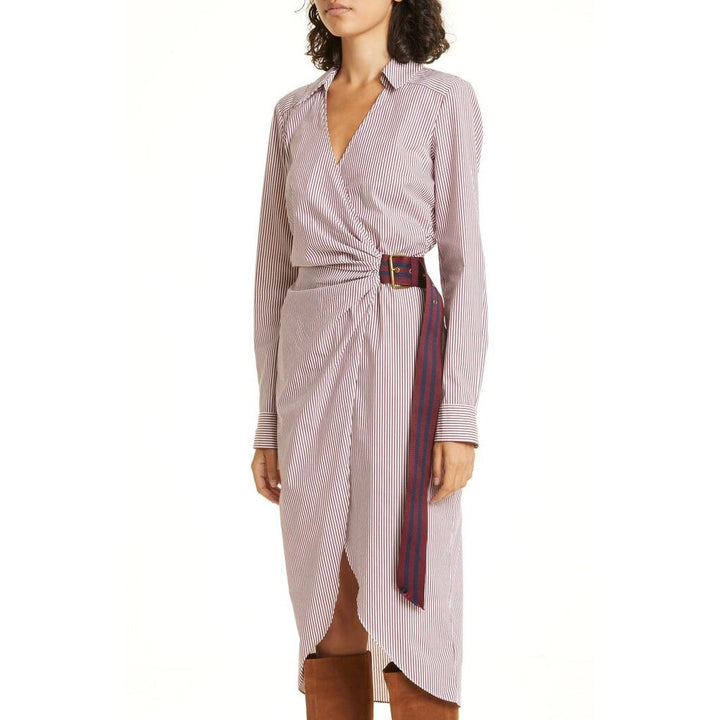 Veronica Beard Jacinda Stripe Stretch Wrap Dress in Dark Raspberry/White - Size 6