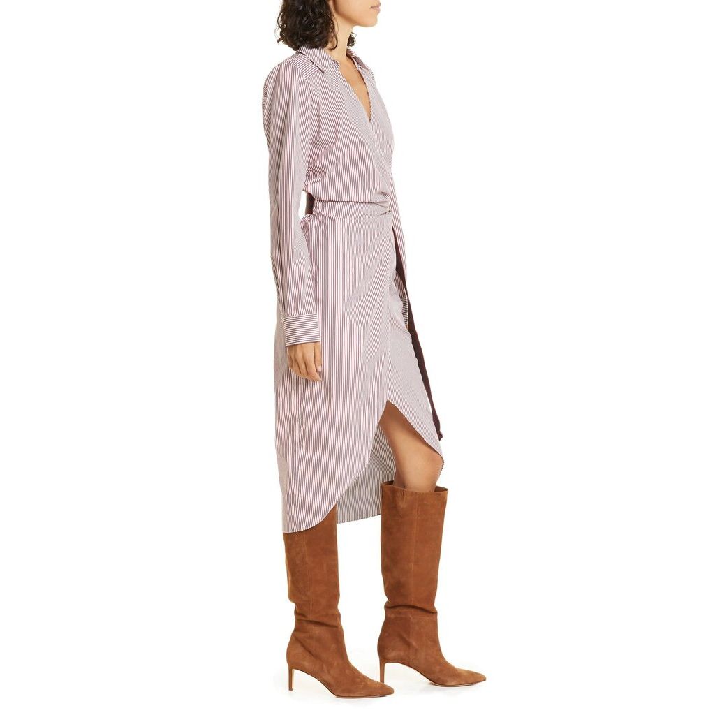 Veronica Beard Jacinda Stripe Stretch Wrap Dress in Dark Raspberry/White - Size 6