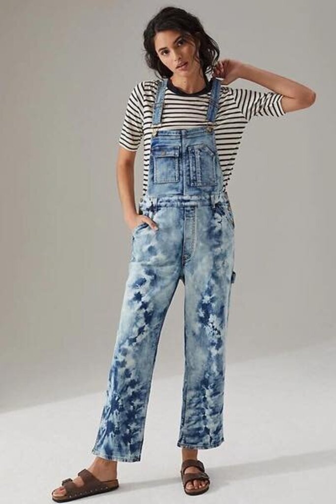 Pilcro & The Letterpress Bleached Tie-Dye Denim Painters Overalls - Size 26