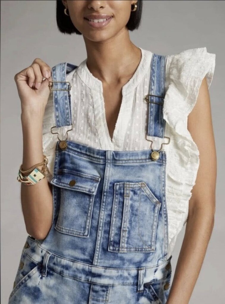 Pilcro & The Letterpress Bleached Tie-Dye Denim Painters Overalls - Size 26