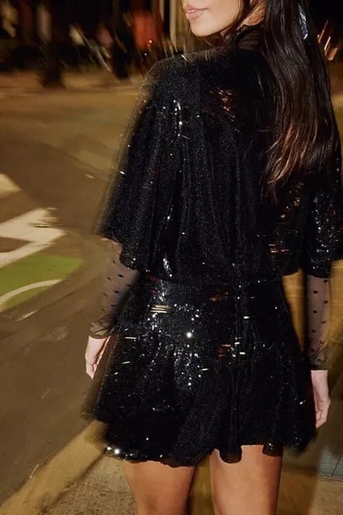 Free People Manuka Sequin Mini Dress in Black - Size Small