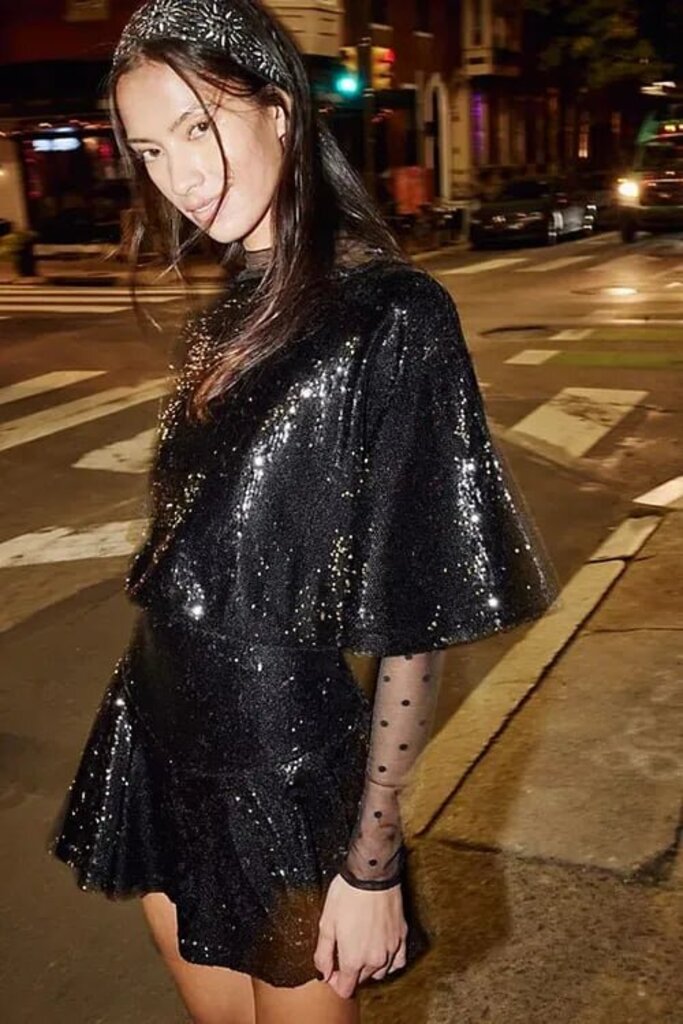 Free People Manuka Sequin Mini Dress in Black - Size Small