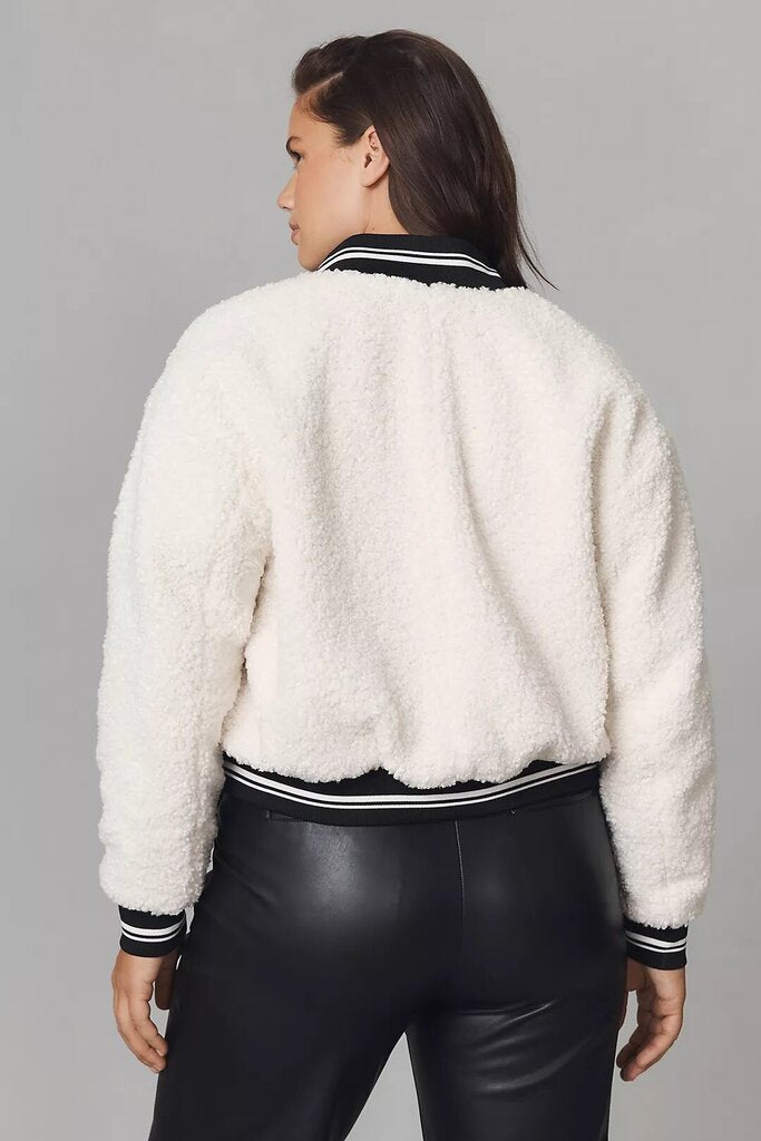 With The Girls Sherpa Fleece Varsity Bomber Jacket - Size 3XL