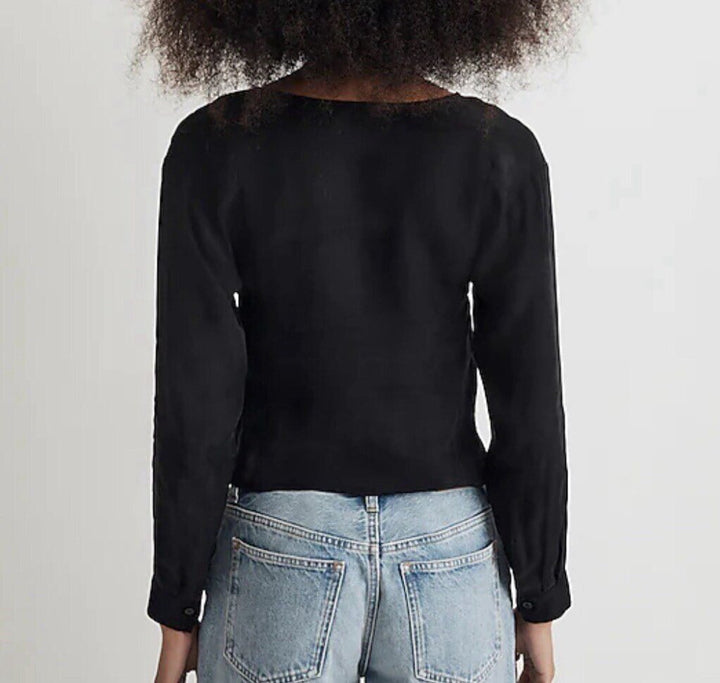 Madewell NWT Black Brushed Ruched-Front Longsleeve Blouse - Size 6