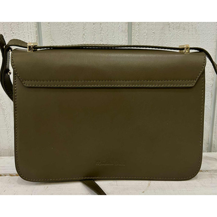 Massimo Dutti Rectangular Leather Crossbody Bag In Khaki