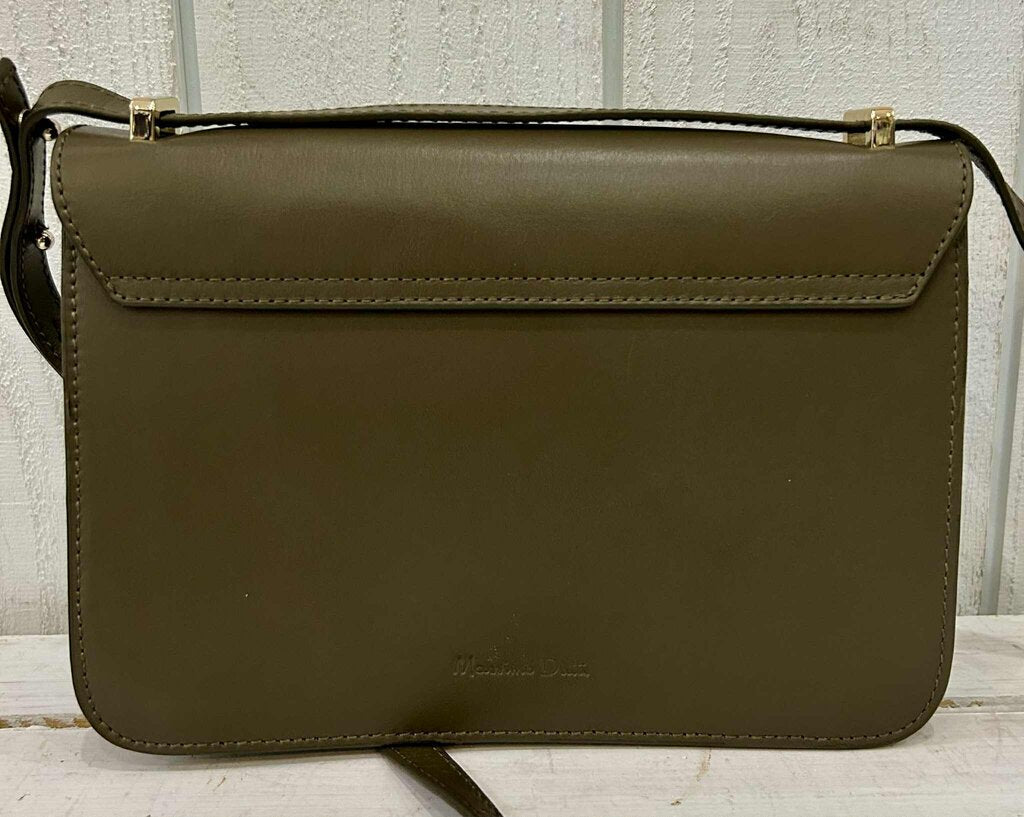 Massimo Dutti Rectangular Leather Crossbody Bag In Khaki