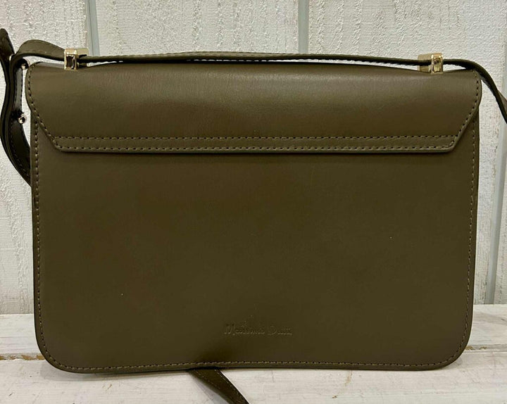 Massimo Dutti Rectangular Leather Crossbody Bag In Khaki