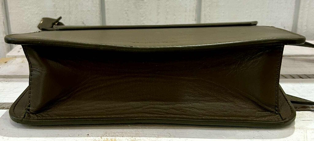 Massimo Dutti Rectangular Leather Crossbody Bag In Khaki