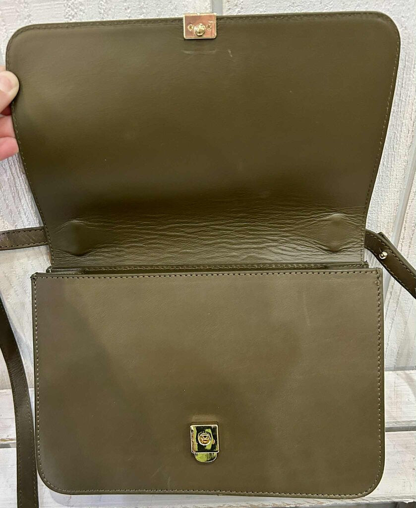 Massimo Dutti Rectangular Leather Crossbody Bag In Khaki