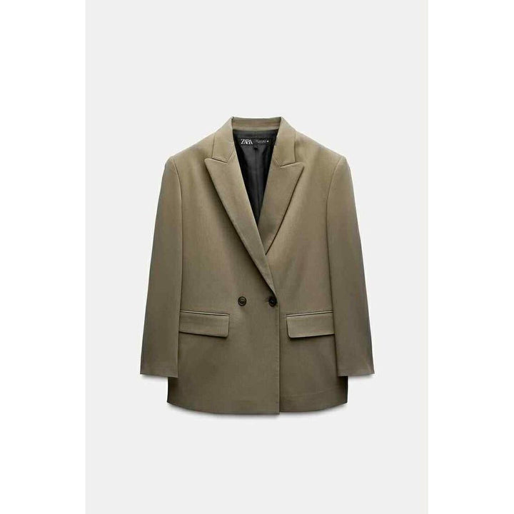 Zara Oversized Buttoned Blazer in Khaki - Size XS