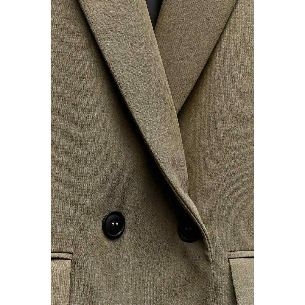 Zara Oversized Buttoned Blazer in Khaki - Size XS