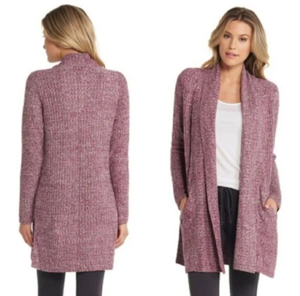 Barefoot Dreams Cozychic Lite Montecito Cardigan in Burgundy - Size 1X