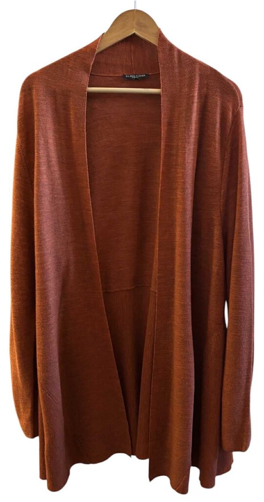 Eileen Fisher Organic Open Linen Blend Cardigan In Orange - Size 2X