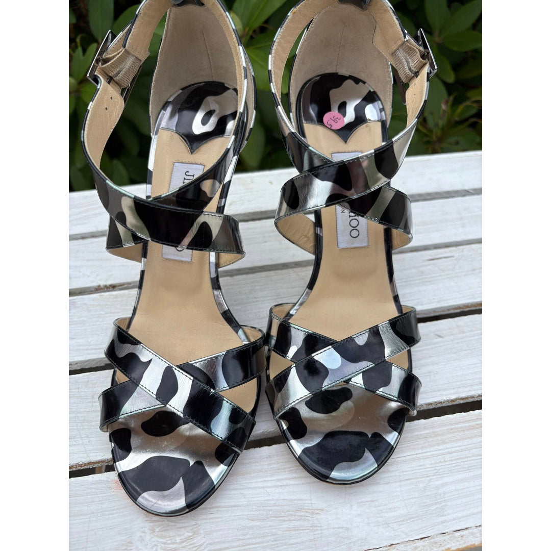 Jimmy Choo Lottie Metallic Leopard Print Heels - Size 39.5