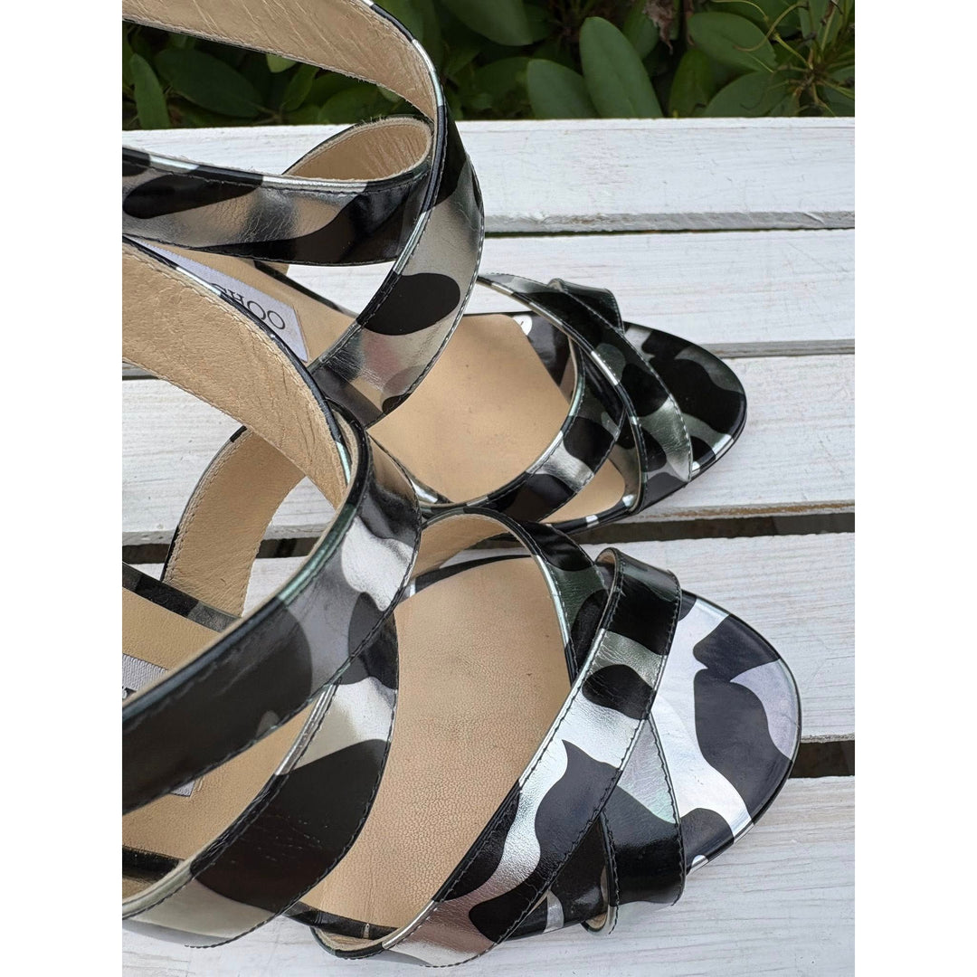 Jimmy Choo Lottie Metallic Leopard Print Heels - Size 39.5