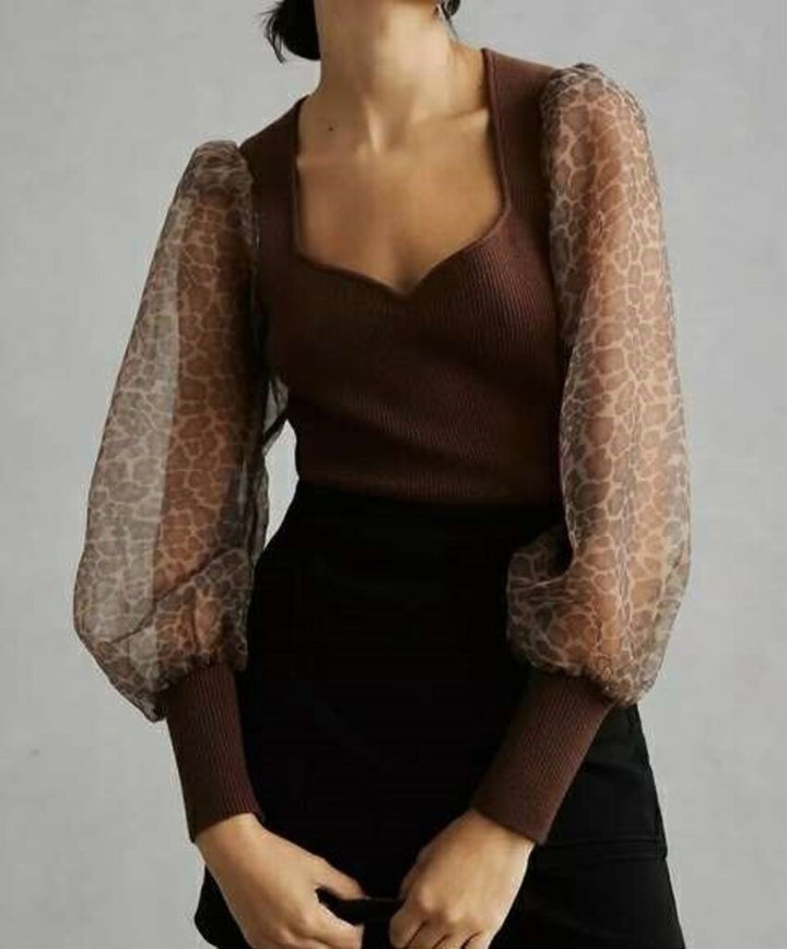 Dolan Puff Sleeve Leopard Sweater - Size XS