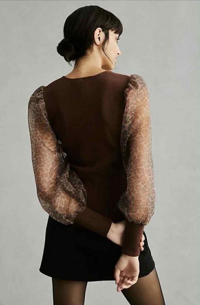 Dolan Puff Sleeve Leopard Sweater - Size XS