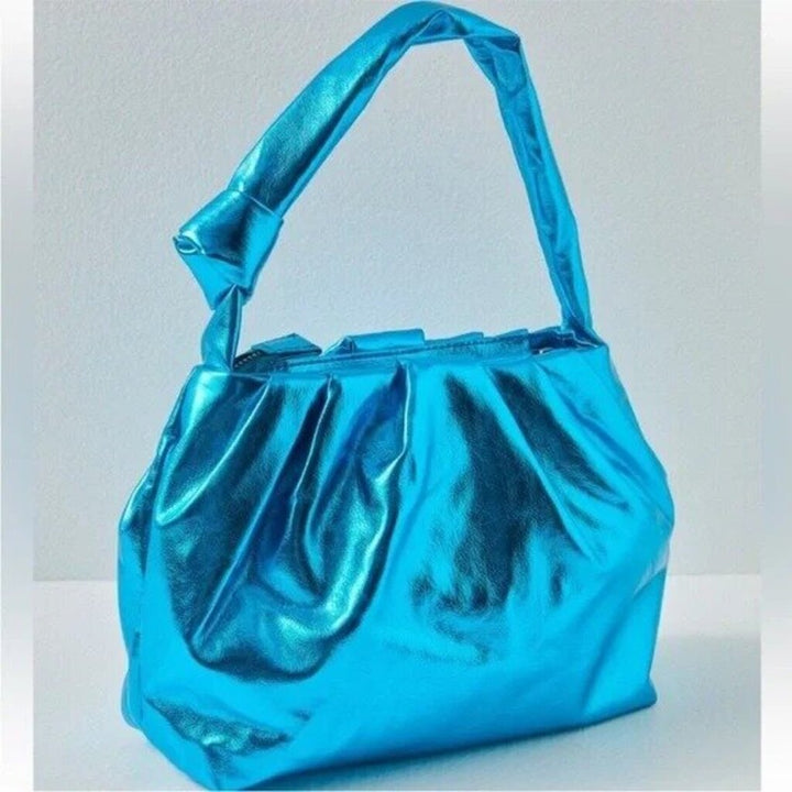 Free People Arctic Blue Metallic Viva La Vegan Clutch