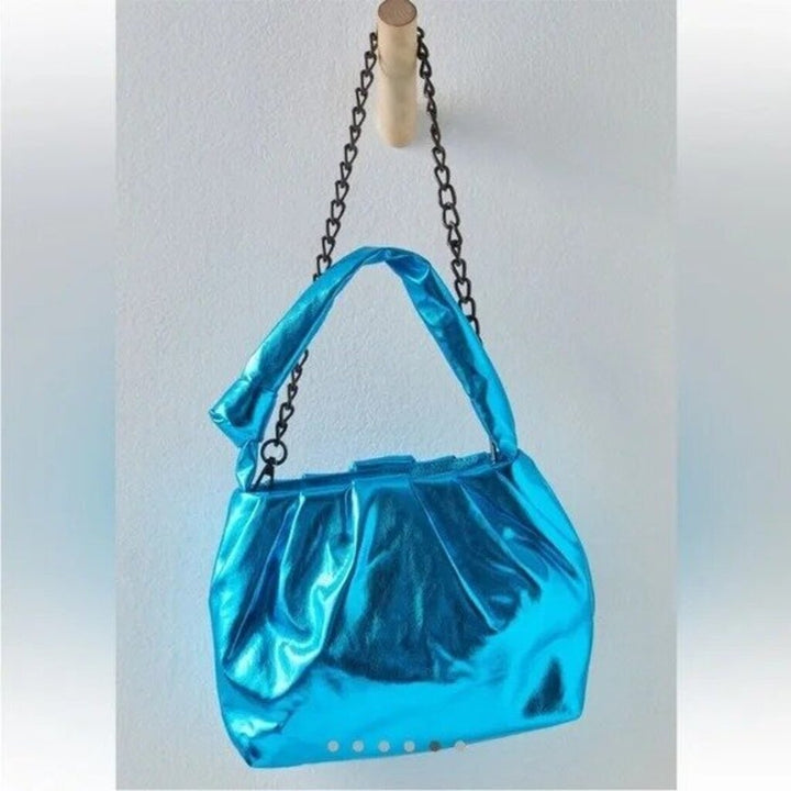 Free People Arctic Blue Metallic Viva La Vegan Clutch