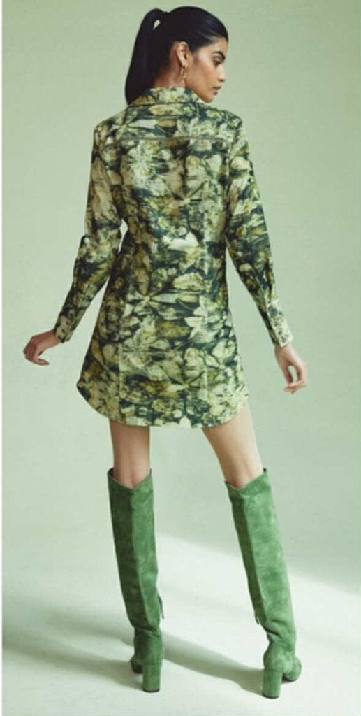 Anthropologie Mini Patterned Dress In Green - Size Small