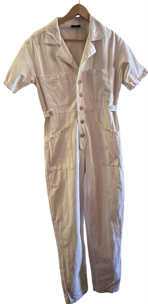Miou Muse Short Sleeve Jumpsuit In Beige - Size Small