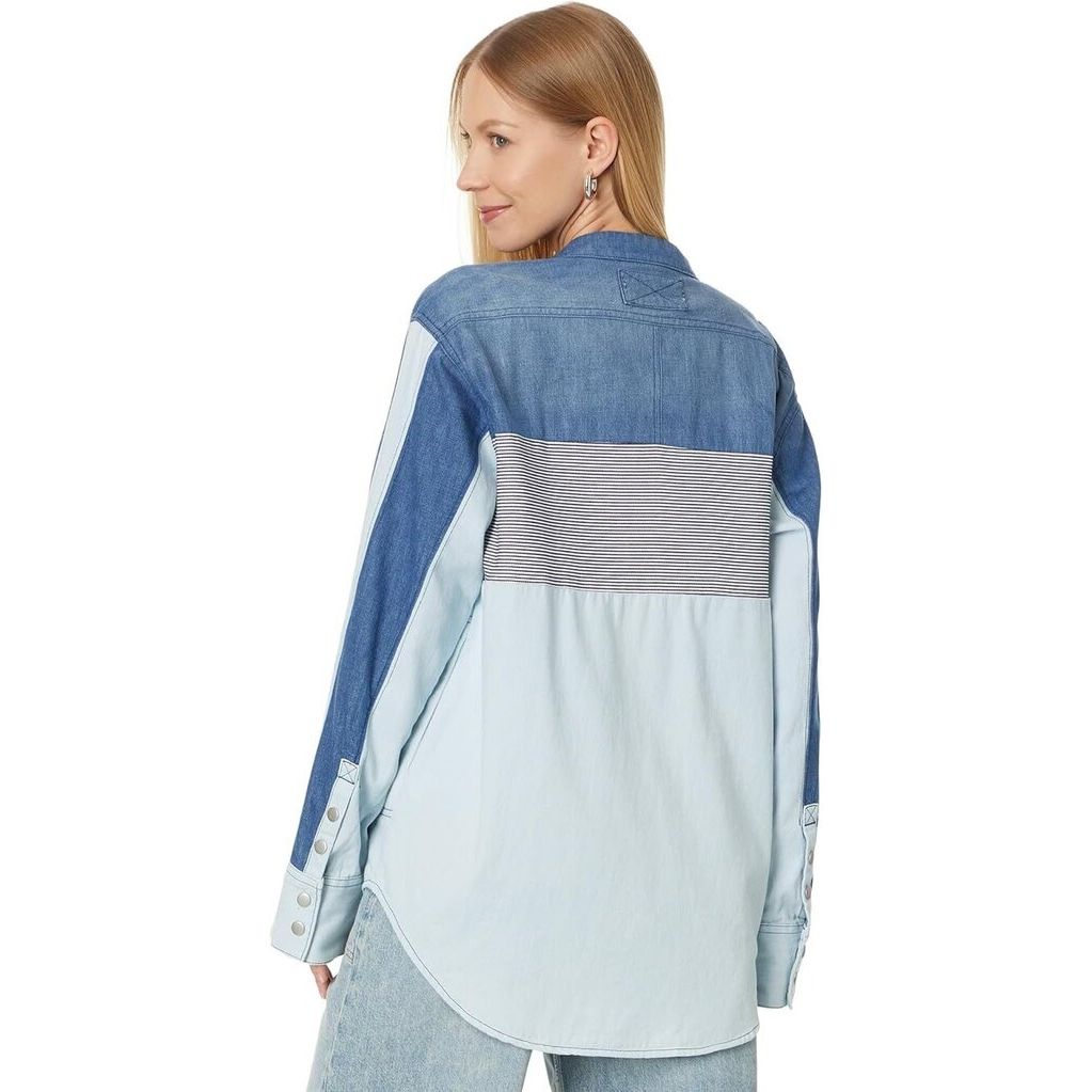 Free People Women's Moto Color Block Shirt - Size Small (Retails $138)