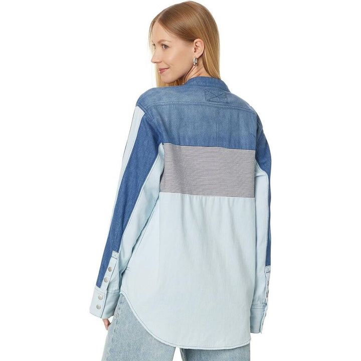 Free People Women's Moto Color Block Shirt - Size Small (Retails $138)