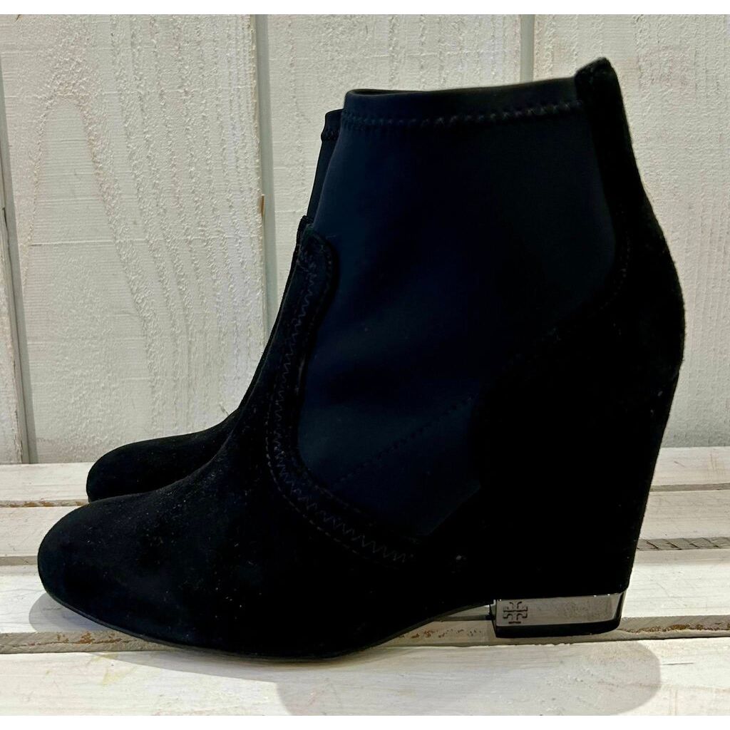 Tory Burch 'Brenda' Wedge Black Suede Bootie - Size 6