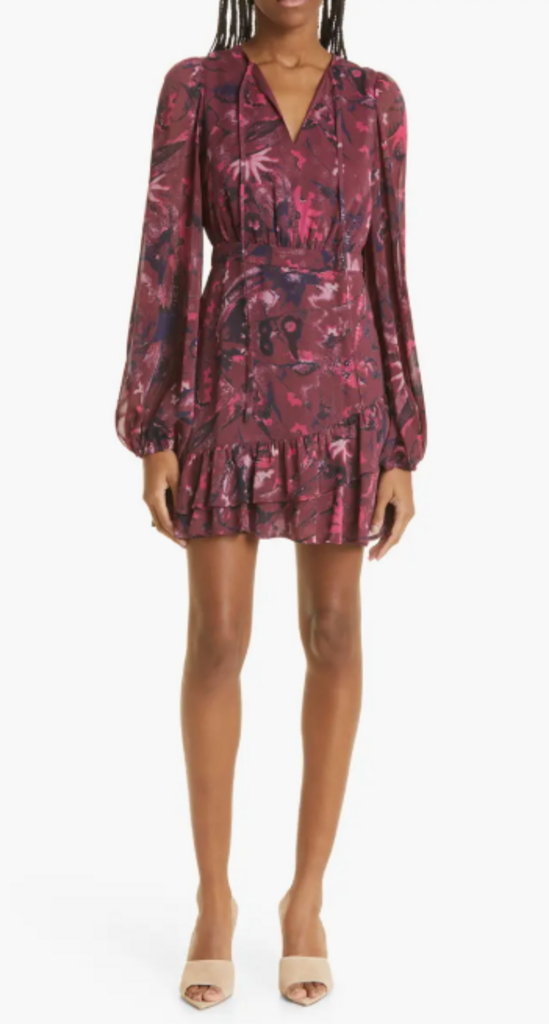Ted Baker Verino Floral Print Long Sleeve Tiered Minidress - Size 1