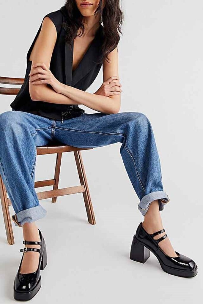 Free People Ruby Double Strap Platform Mary Jane Heels - Size 37.5