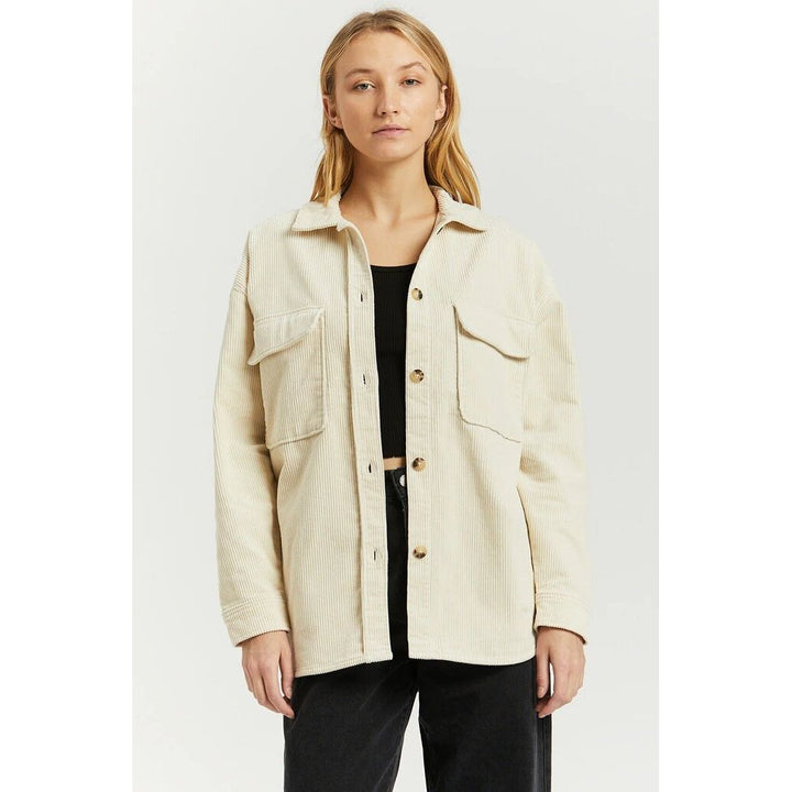 Dr Denim Mona Overshirt in Off White Cord - Size Large