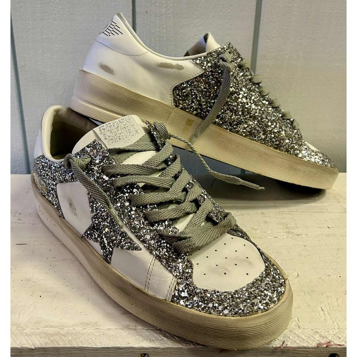 Golden Goose Stardan Glitter Low-Top White Silver - Size 40