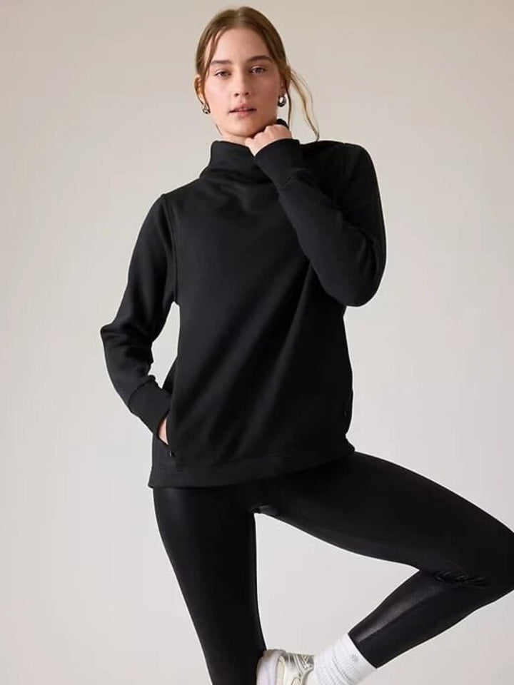 Athleta Cozy Karma Twist Neck Pullover In Black - Size XXS