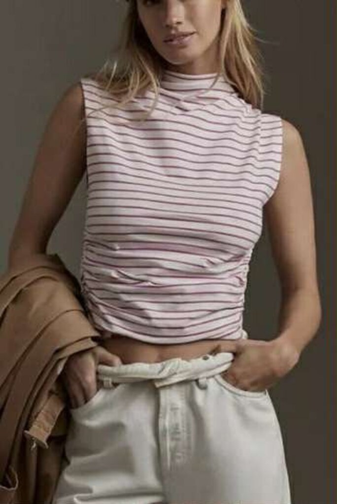 Maeve Anthropologie Mock-Neck Striped Printed Tank - Size Small