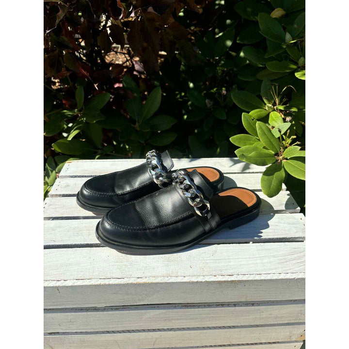 Givency Leather Chain-Link Accents Mules - Size 40