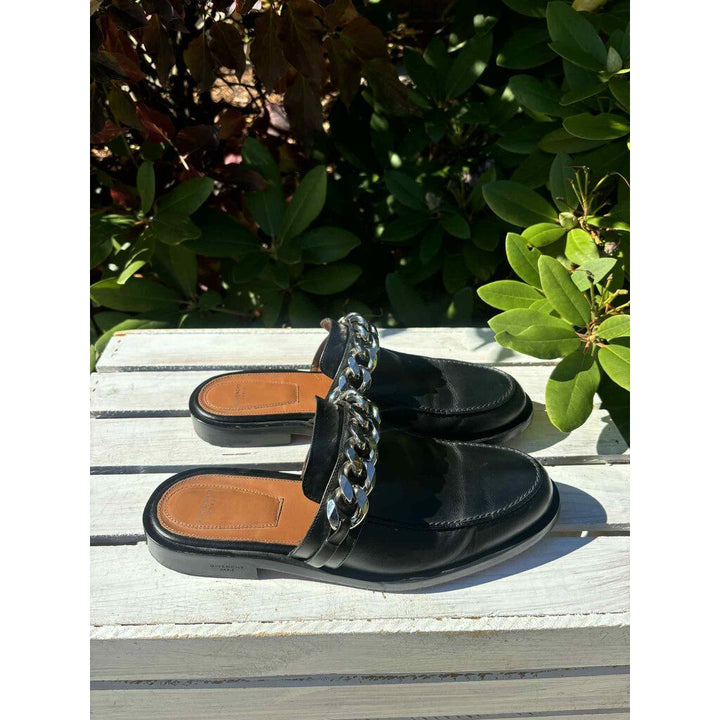 Givency Leather Chain-Link Accents Mules - Size 40