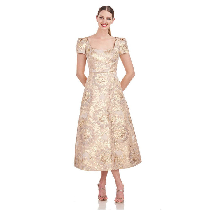 Kay Unger NWT Finleigh Metallic Floral Midi Dress - Size 2 (Retails for $388)